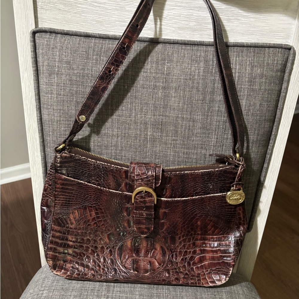 Brahmin Rich Brown Croc-Embossed Shoulder Bag